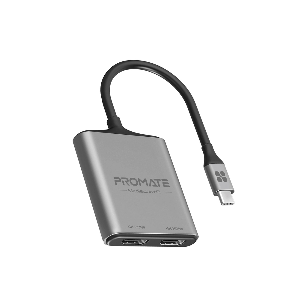 Перехідник USB-C to 2xHDMI 4K Promate (medialink-h2.grey) - зображення 1
