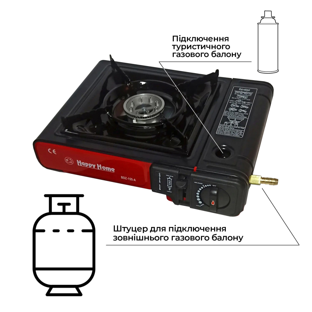 Портативна газова плитка Happy Home BDZ-155-A Dual - зображення 2