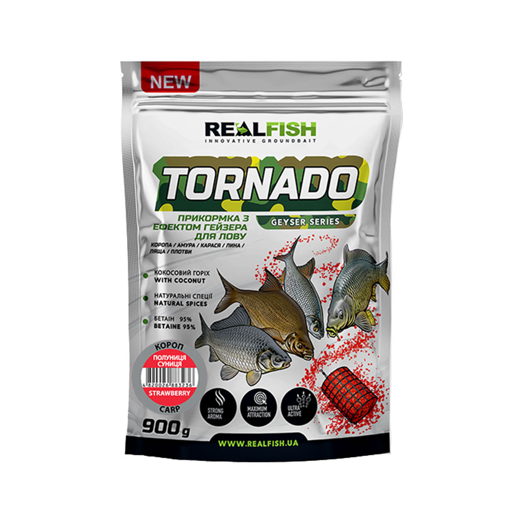 Прикормка Real Fish Торнадо Короп (Полуниця-Суниця) 0.9kg (809.00.44) - изображение 1