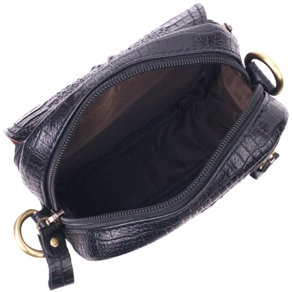 Сумка Vintage Невелика чоловіча з натуральної шкіри з фактурою під крокодила Чорна (21299) - зображення 6