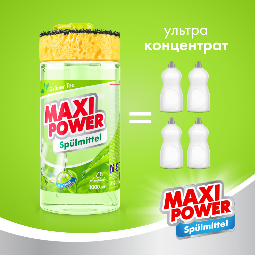 Засіб для ручного миття посуду Maxi Power Зелений чай 1000 мл (4823098411789) - зображення 3