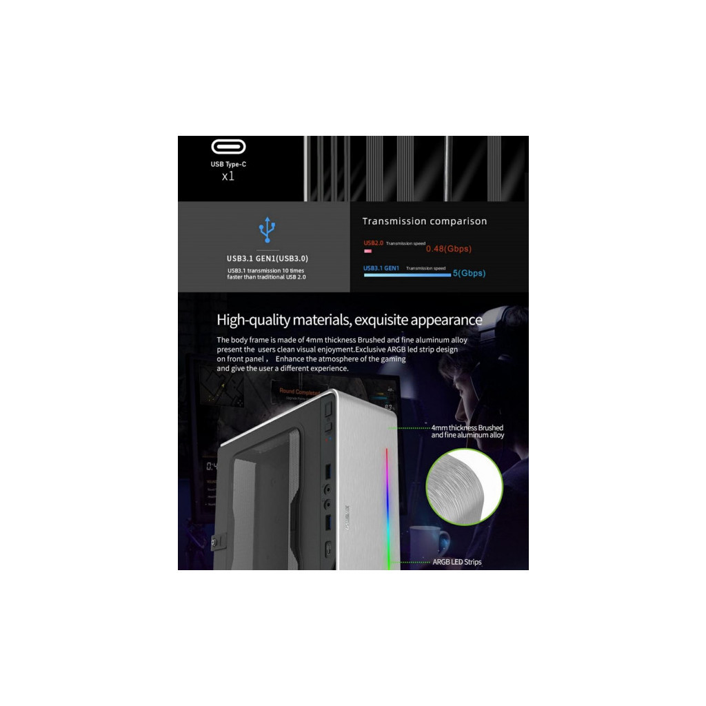 Корпус Gamemax Violin Silver - зображення 11