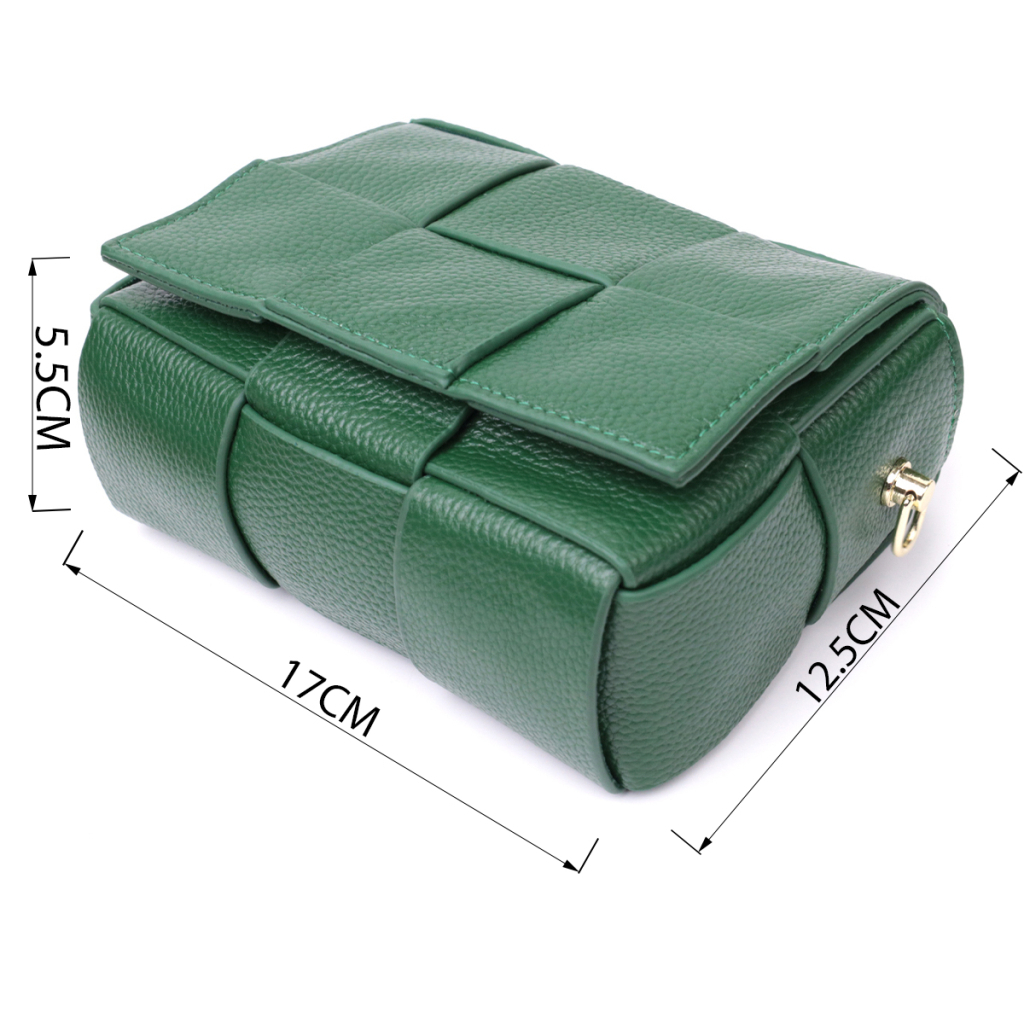 Сумка Vintage Компактна жіноча з плетінням з натуральної шкіри Зелена (22312) - зображення 3