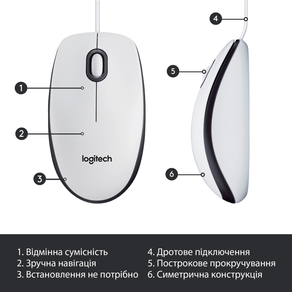 Мишка Logitech M100 USB White (910-006764) - зображення 6