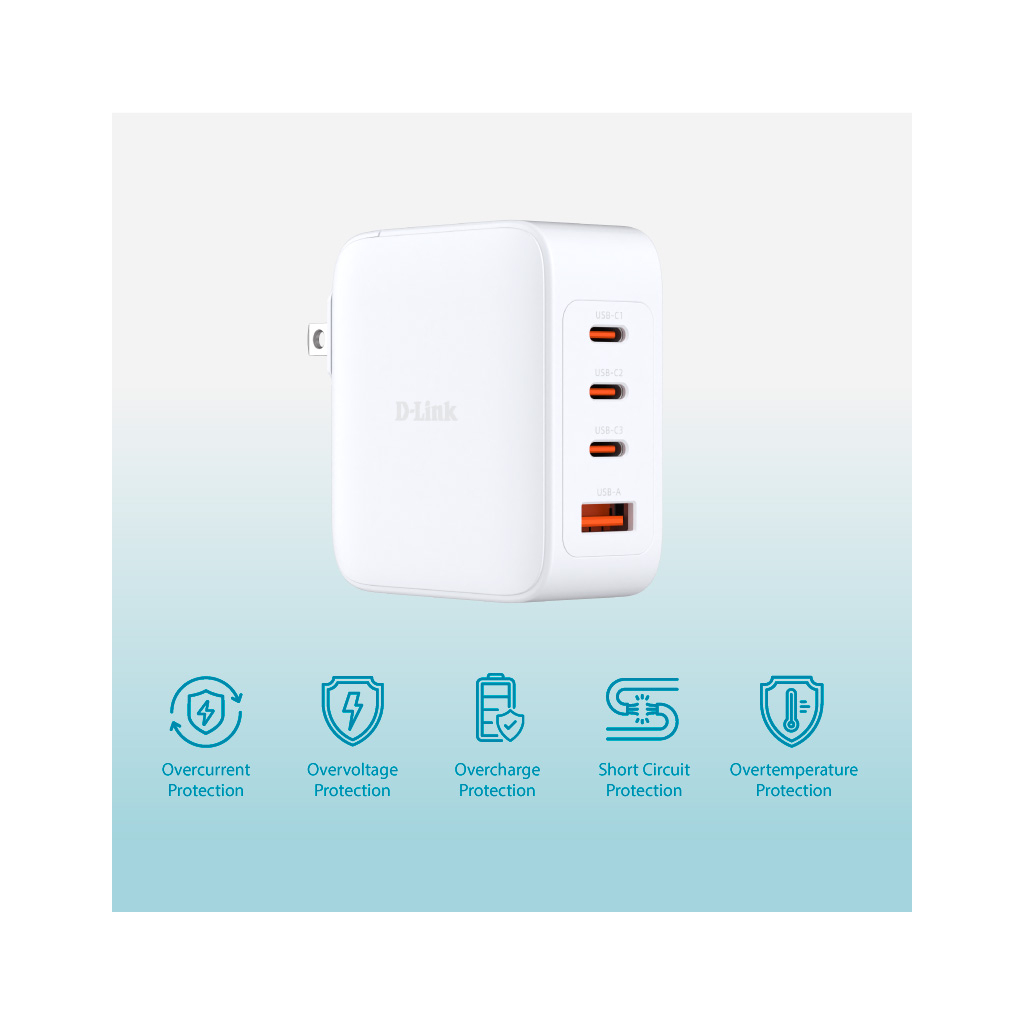 Зарядний пристрій D-Link 3xUSB-C + 1xUSB-A 100W GaN white (DCP-101) - зображення 3