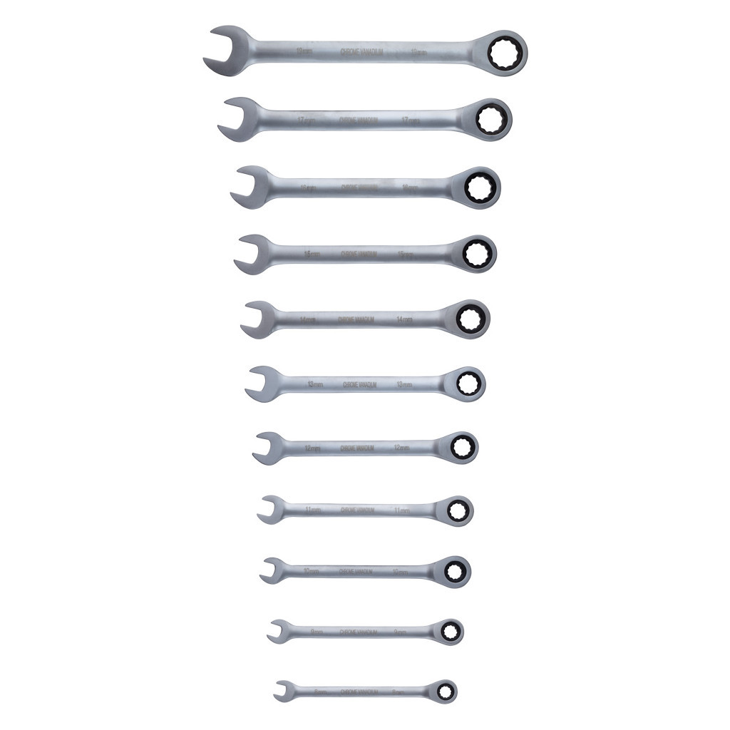 Ключ Sigma набір ріжково-накидних тріскачкові 11шт, 8-17, 19мм CrV (6010531) - зображення 3