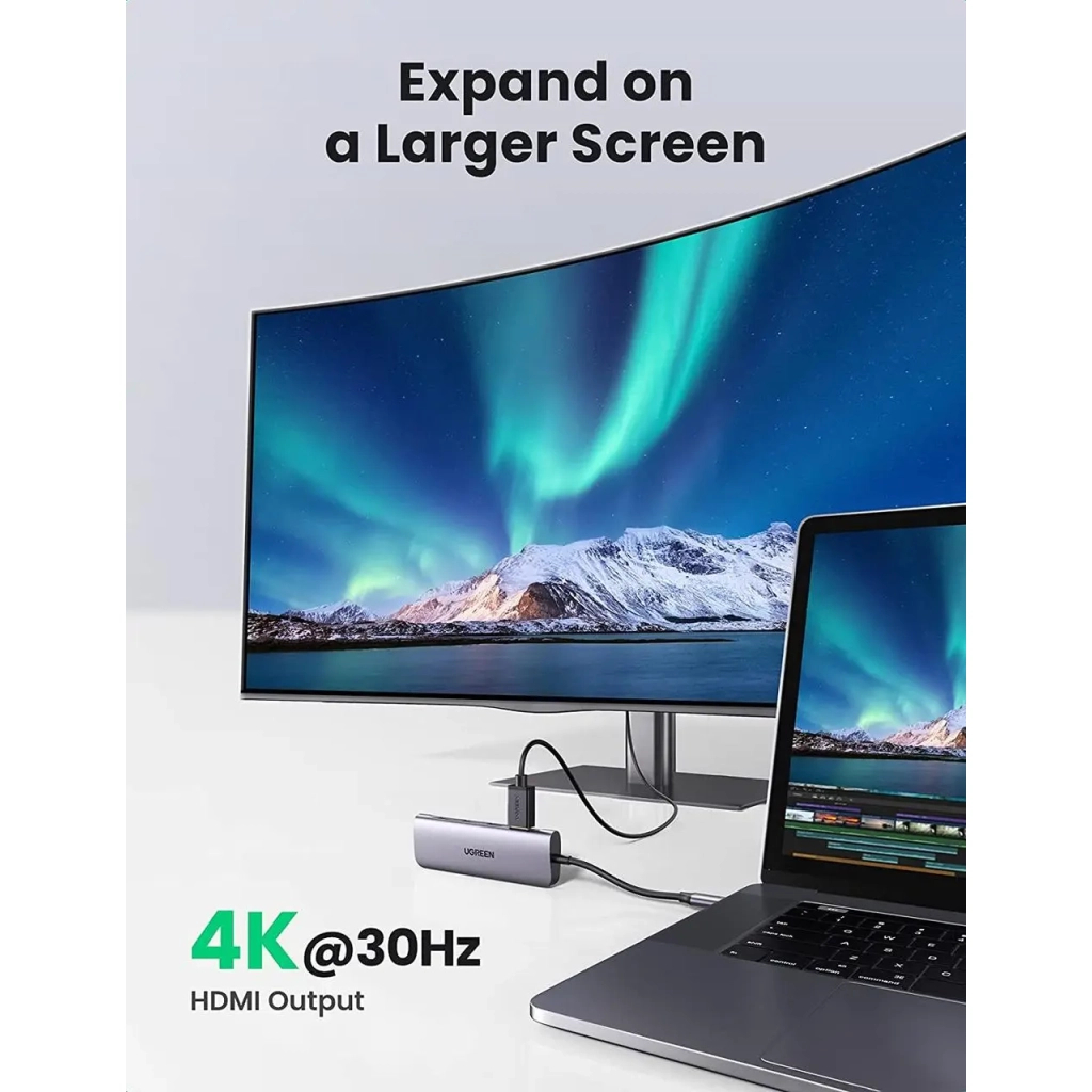 Концентратор Ugreen USB-C to 3xUSB 3.0 + HDMI + SD/TF CM195 gray (70410) - зображення 5