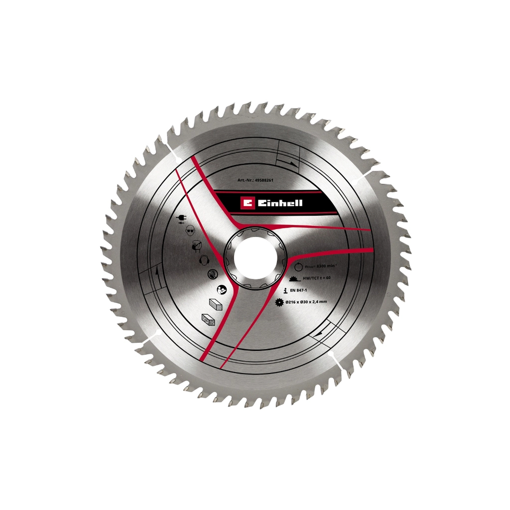 Диск пильний Einhell TCT KWB до торцової пилки, 216х30 мм, 60 зубц (588261) - зображення 1