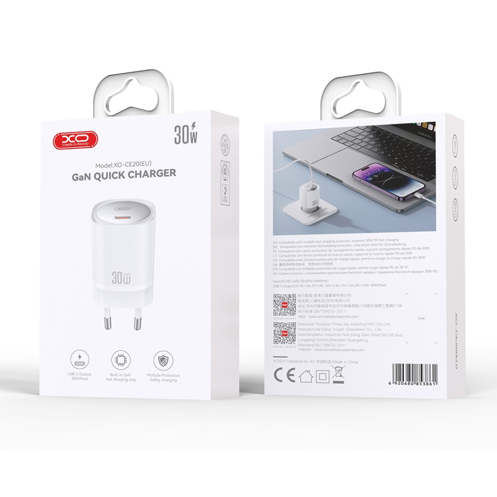 Зарядний пристрій XO CE20 33W USB-C PD30W/PPS33W White (CE20_White) - зображення 2