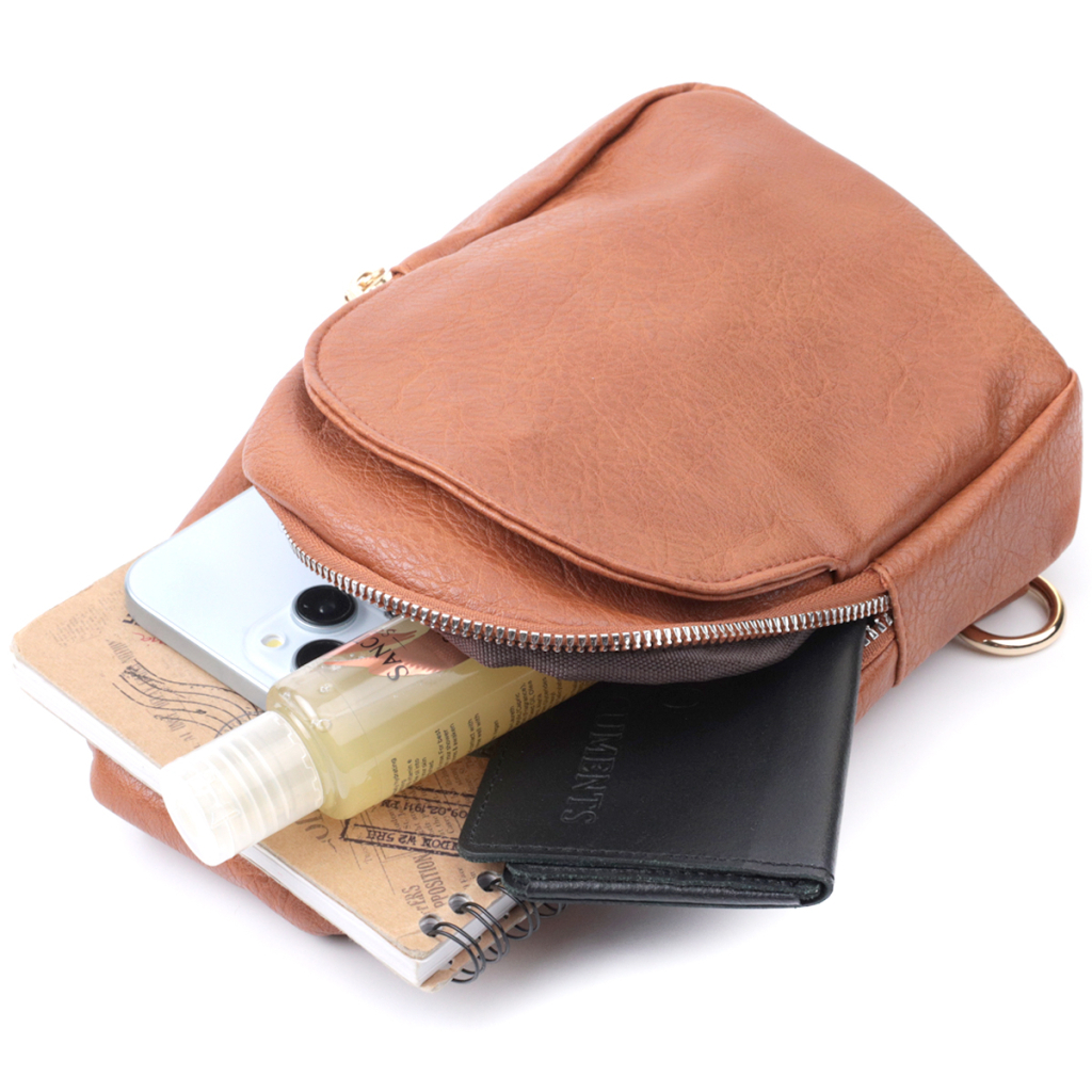 Сумка Vintage Жіноча через плече з екошкіри з акцентом на текстильну лямку Руда (22780) - зображення 8