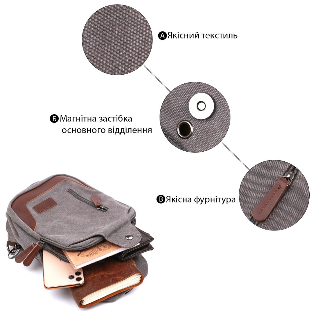 Сумка Vintage Чоловіча через плече Сіра (20388) - зображення 4