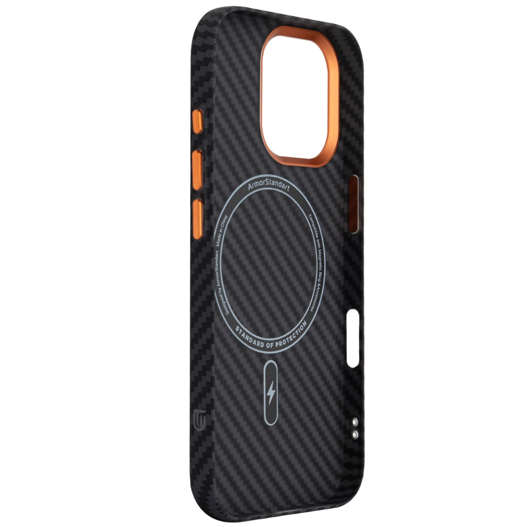 Чохол до мобільного телефона Armorstandart LikeCarbon2 SE MagCase Apple iPhone 17 Black Orange (ARM89160) - зображення 4