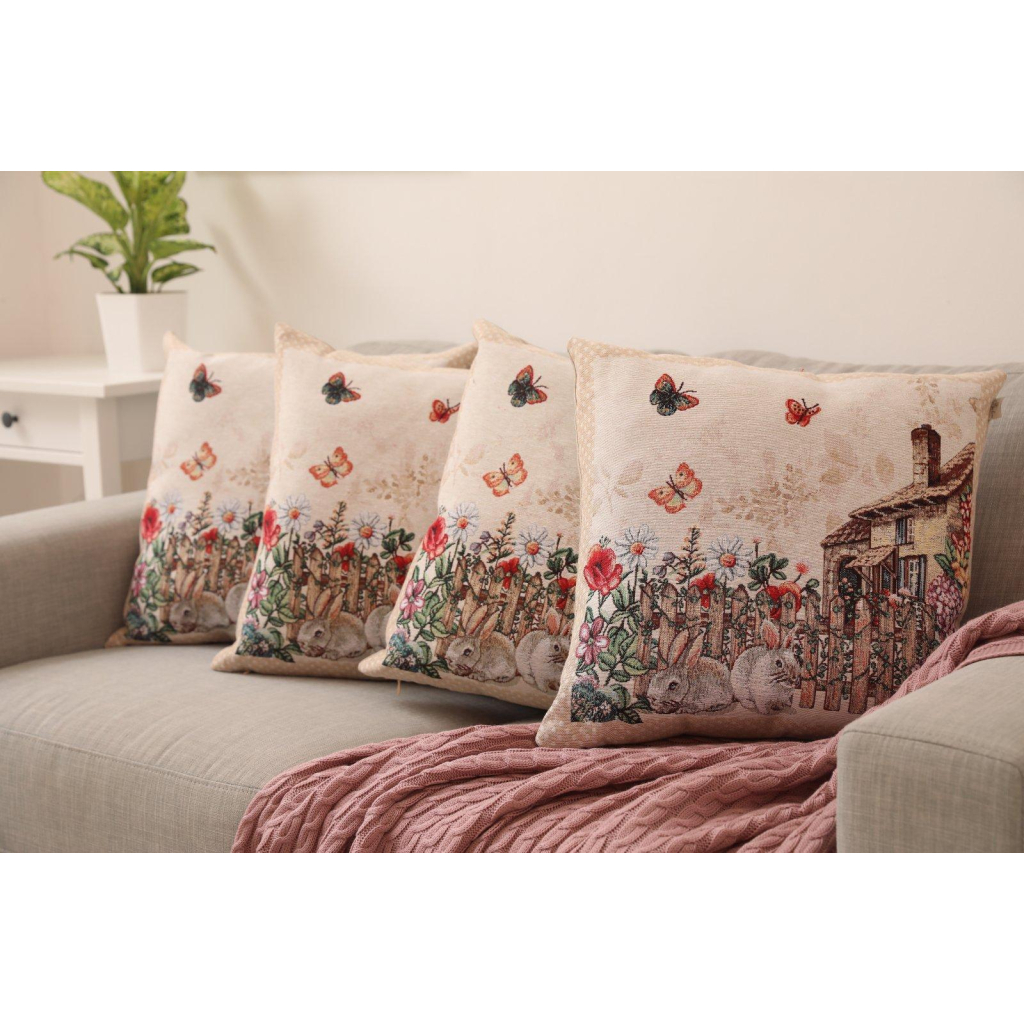 Подушка Прованс гобеленова декоративна Alicia хатинка та кролики 45х45 см (026041) - зображення 2