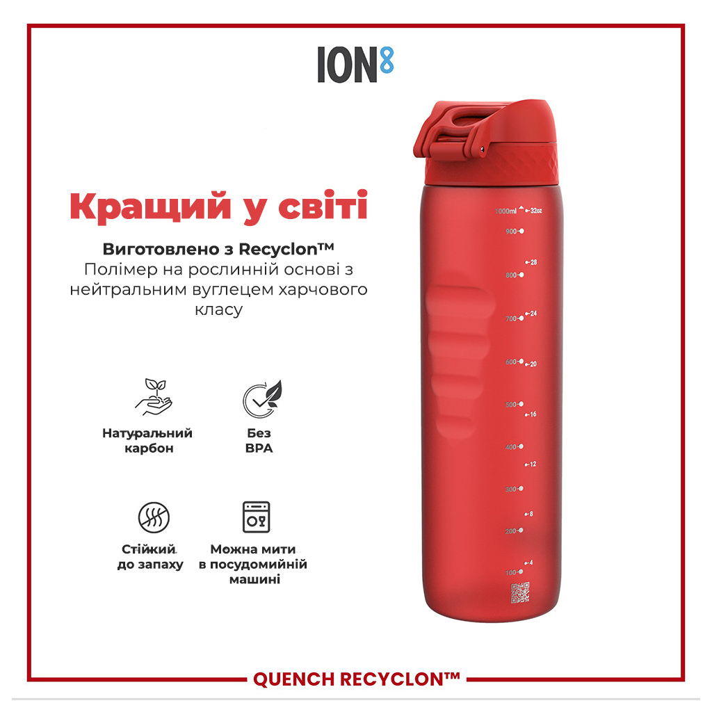 Пляшка для води ION8 OneTouch 1000 мл BPA Free, Red (I8RF1000RED) - зображення 6