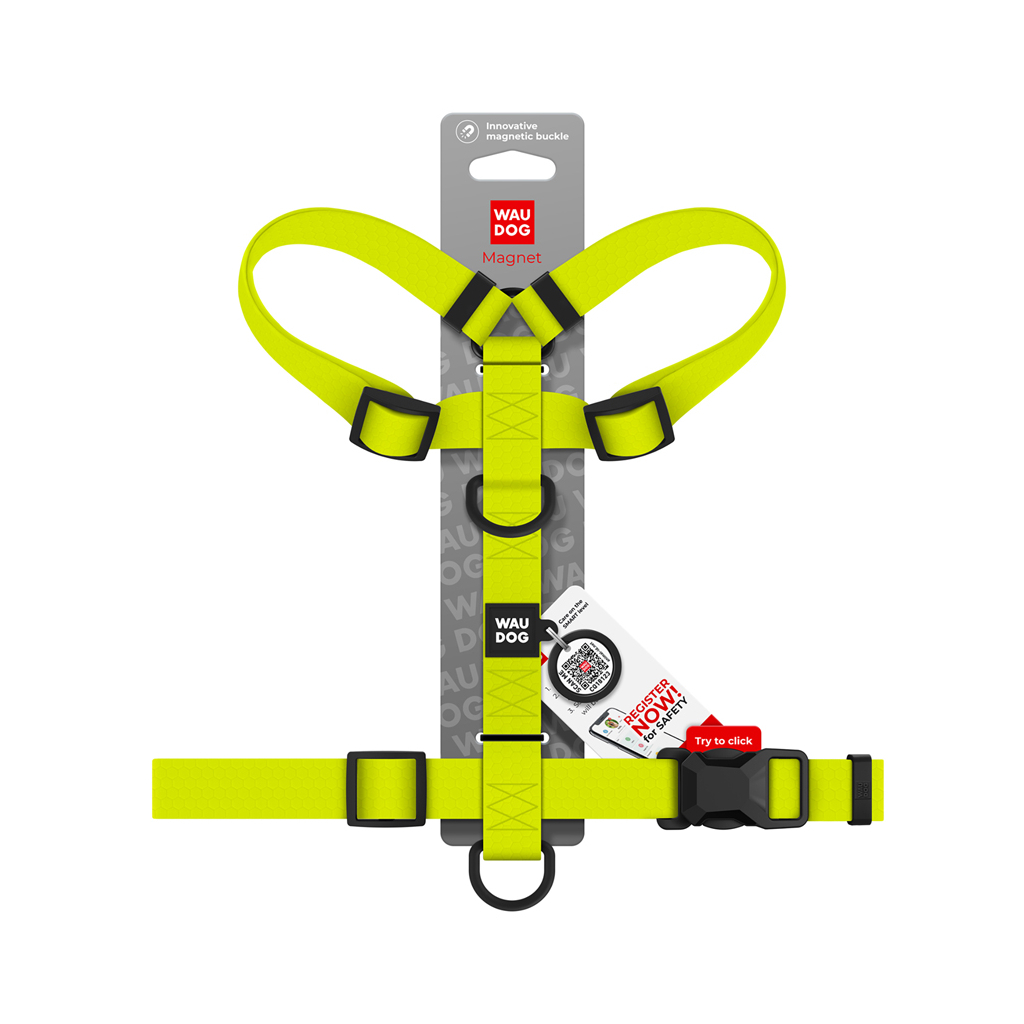 Шлея для собак WAUDOG Magnet анатомічна Н-подібна з QR-паспортом, магнітна пряжка-фастекс L лимонна (262426) - зображення 4