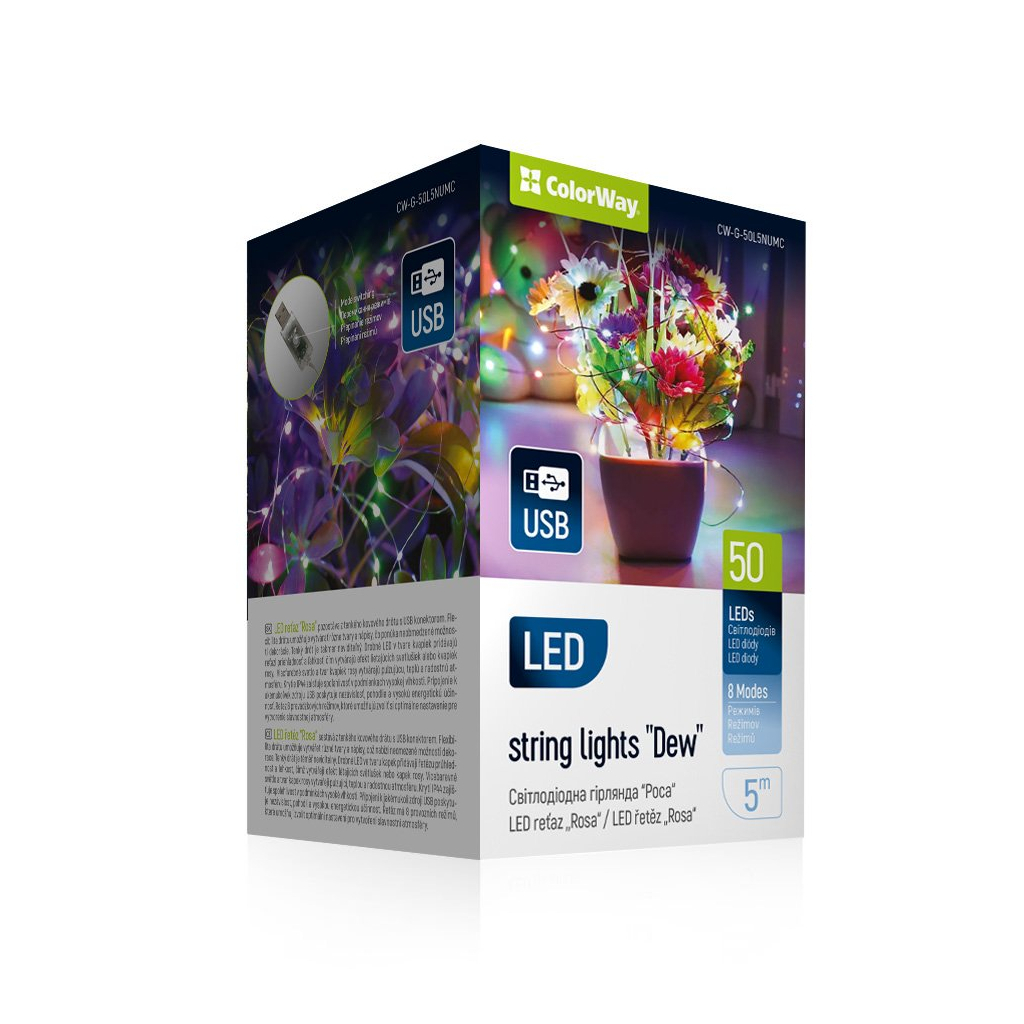 Гірлянда ColorWay Роса LED 50 5 м 8 функцій різнокольорова USB (CW-G-50L5NUMC) - зображення 1