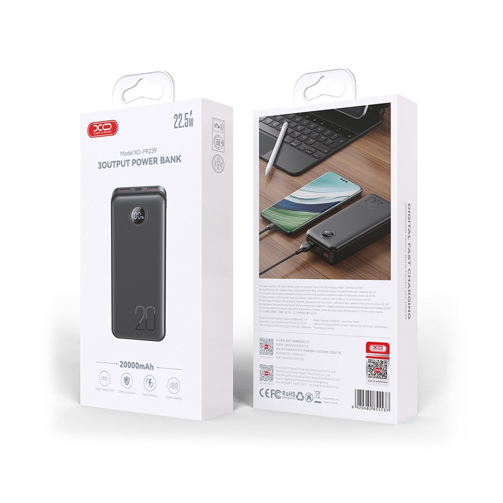 Батарея універсальна XO 20000mAh, PD/20W, QC/22.5W, black (PR239_Black) - зображення 4