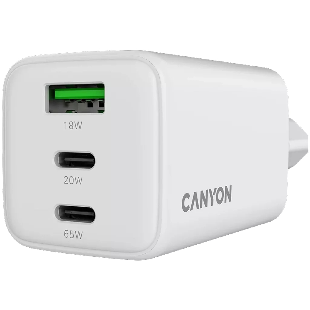 Зарядний пристрій Canyon CU65ACC GaN 65W 2xPD 1xQC EU White (CNS-CUW65ACC) - зображення 5