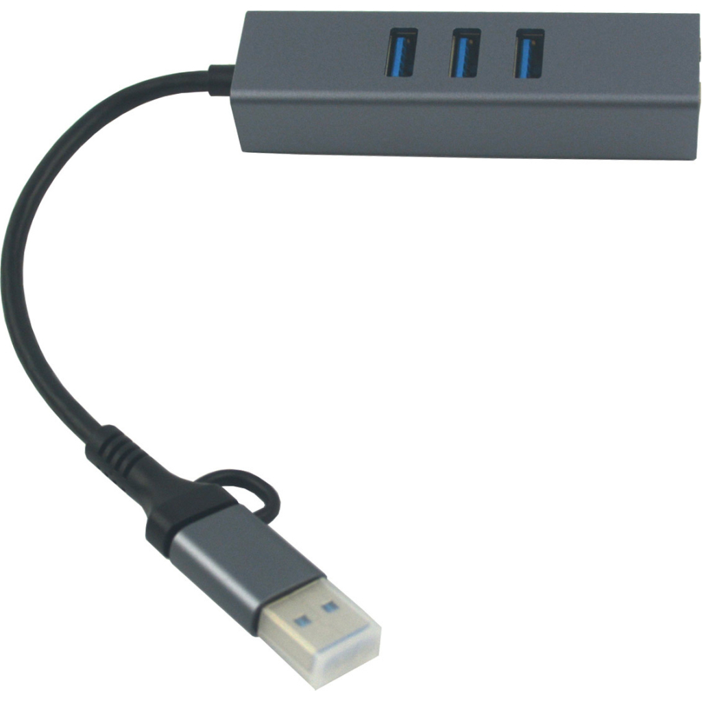 Концентратор USB 3.0 Type-C/Type-A to RJ45 Gigabit Lan, 3*USB 3.0, cable 13 cm Dynamode (DM-AD-GLAN-U3) - зображення 3