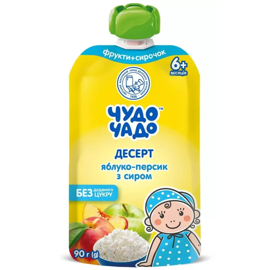 Дитяче пюре Чудо-Чадо яблучно-персиковий з сиром 6 м +, 90 г (4820016254220) - зображення 1
