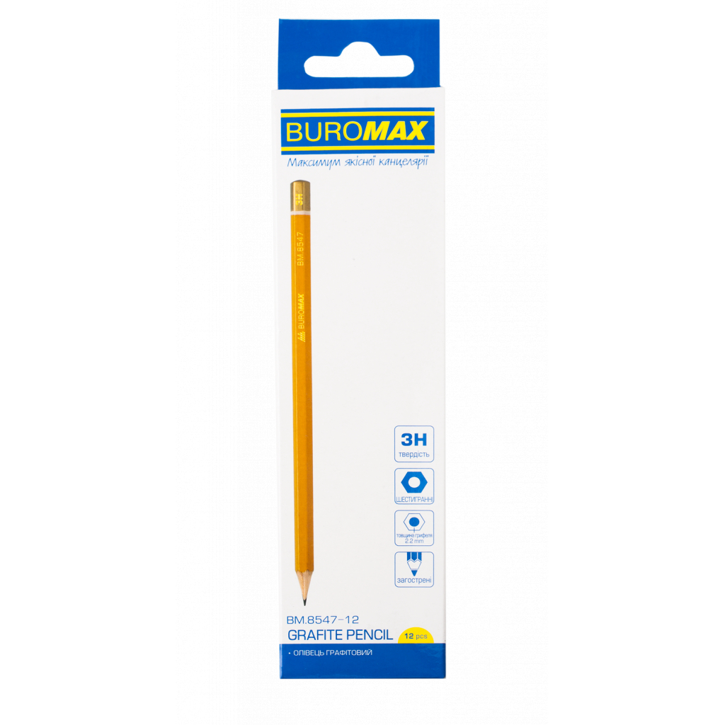 Олівець графітний Buromax Professional 3H без гумки Жовтий (BM.8547-12) - зображення 2