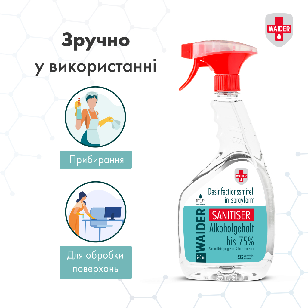 Антисептик для рук Waider Дезінфектор для тіла та твердих поверхонь 740 мл (4823098411024) - зображення 8