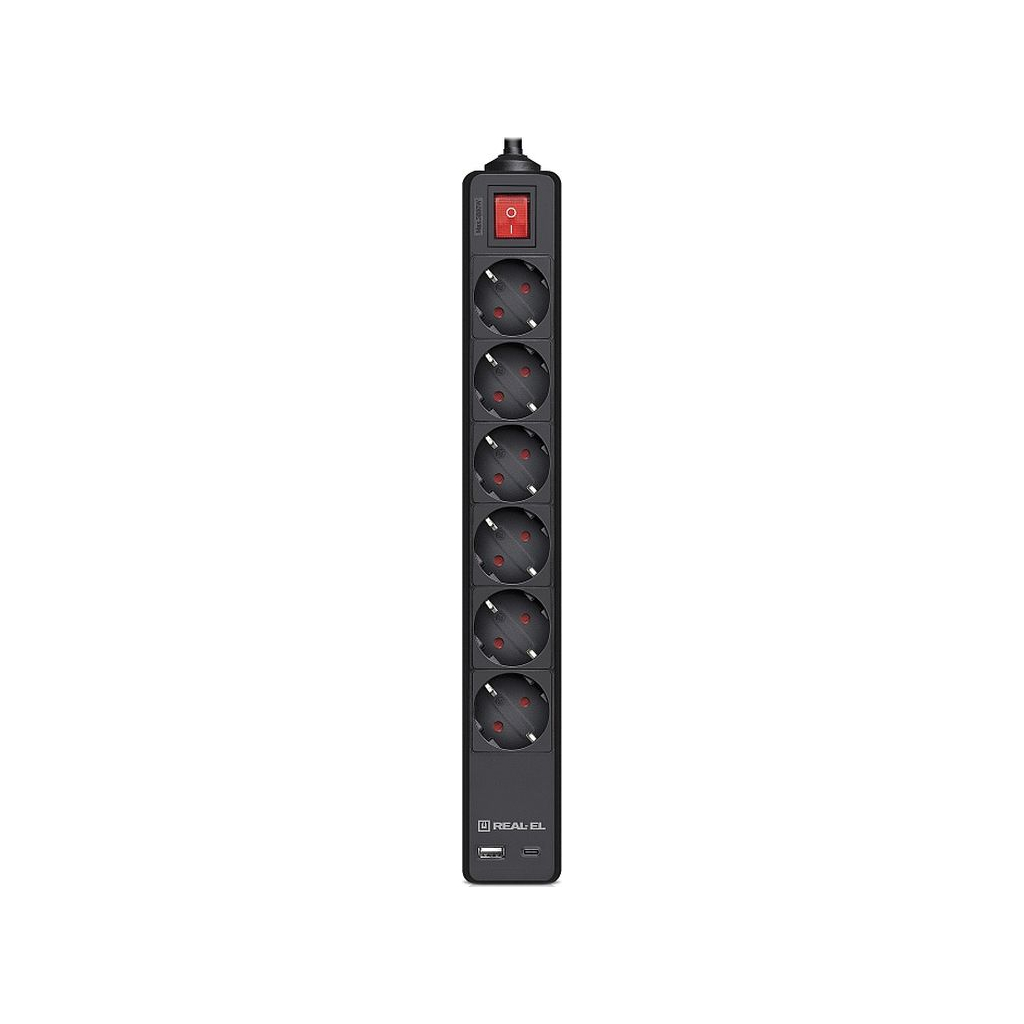 Мережевий подовжувач REAL-EL RS-PROTECT 605 3m, black (EL122300041) - зображення 1