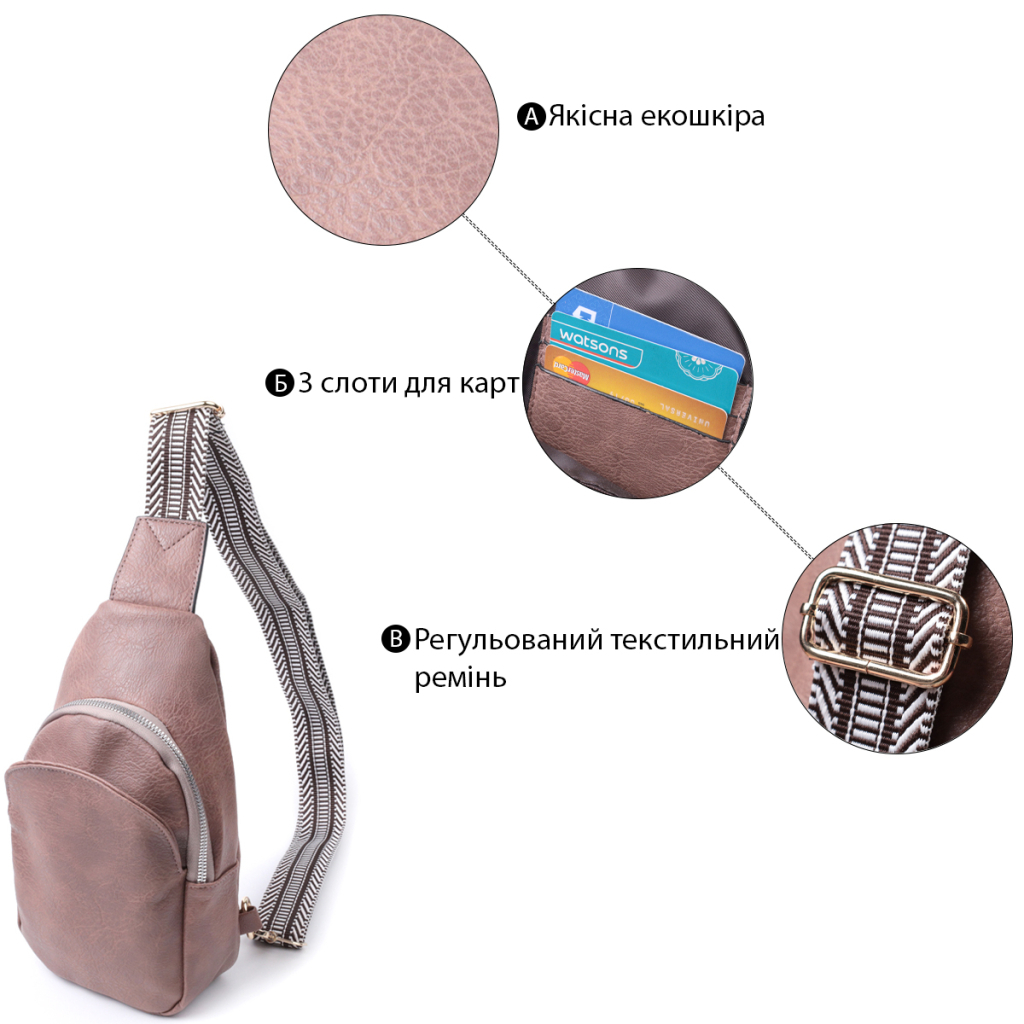 Сумка Vintage Компактна жіноча через плече з екошкіри Коричнева (22778) - зображення 4