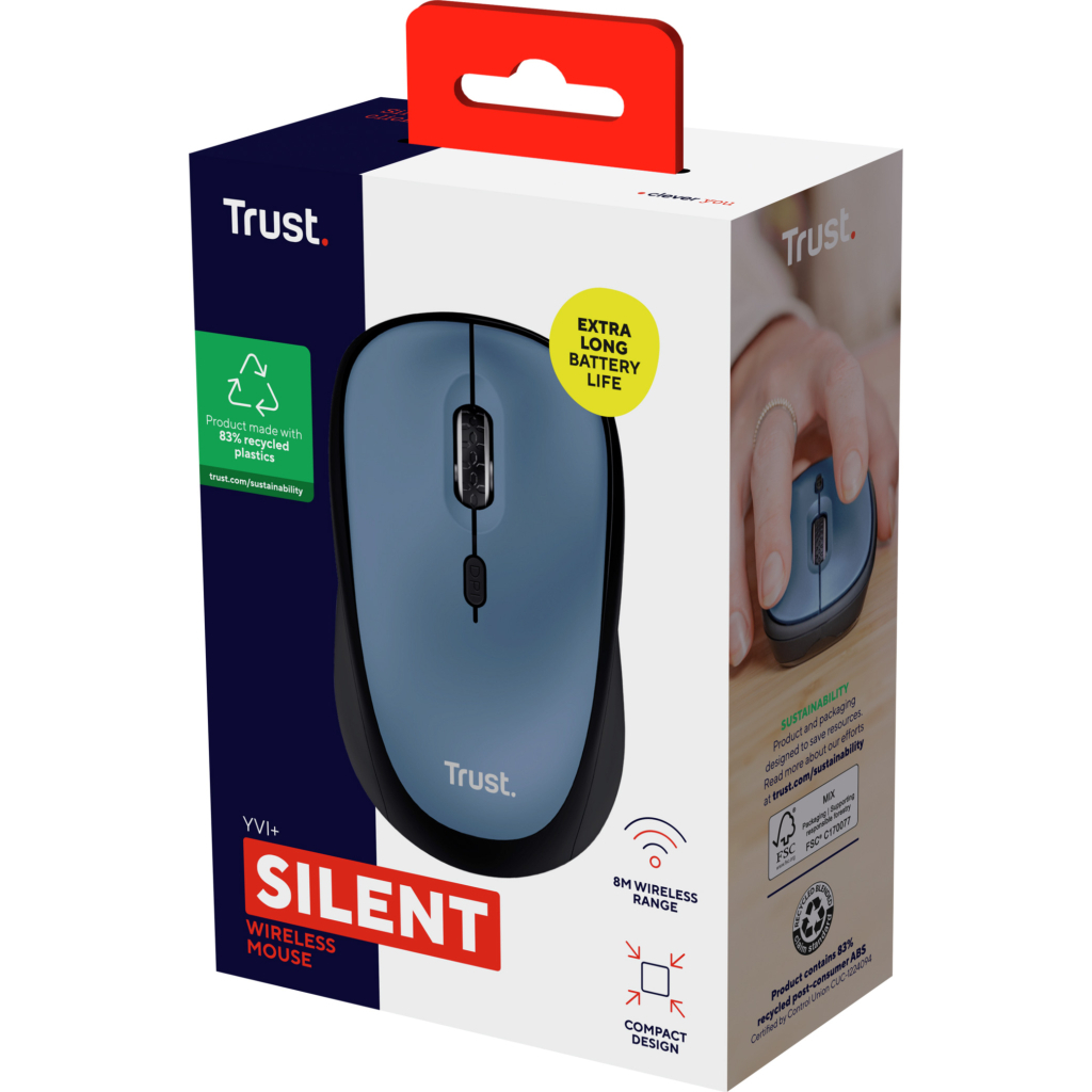 Мишка Trust Yvi+ Silent Wireless/Bluetooth Dark Blue (25514) - зображення 5