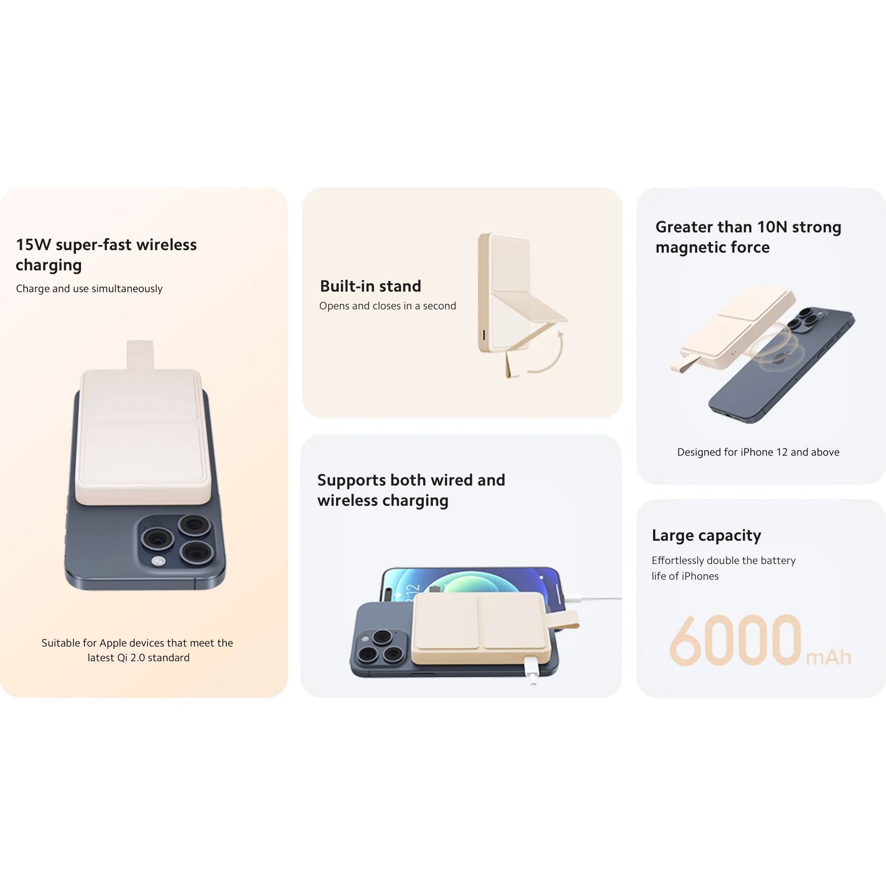 Універсальна мобільна батарея Xiaomi 6000mAh 15W Magnetic Beige (BHR9074GL) - изображение 7