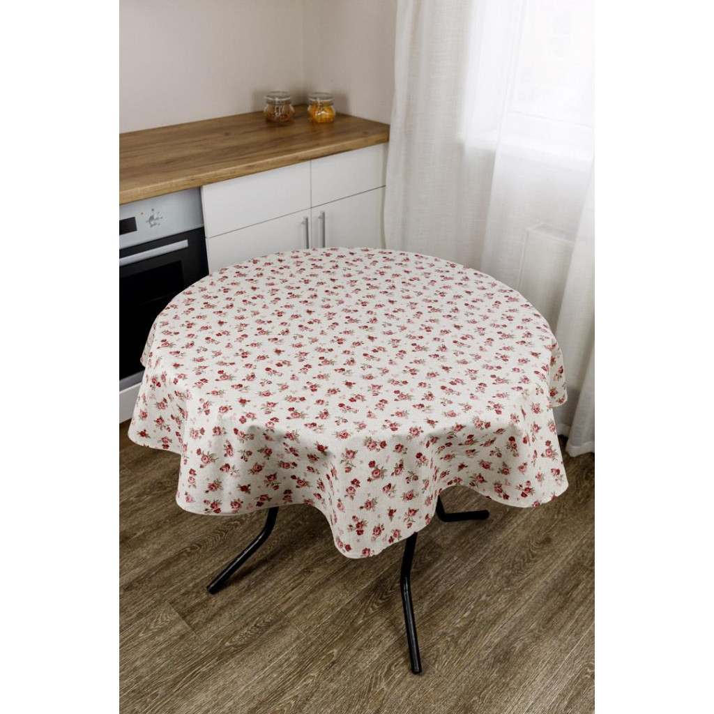 Скатертина Прованс непромокаюча Simfoni Червоні трояндочки на натюрель D-136 см (033609) - зображення 2