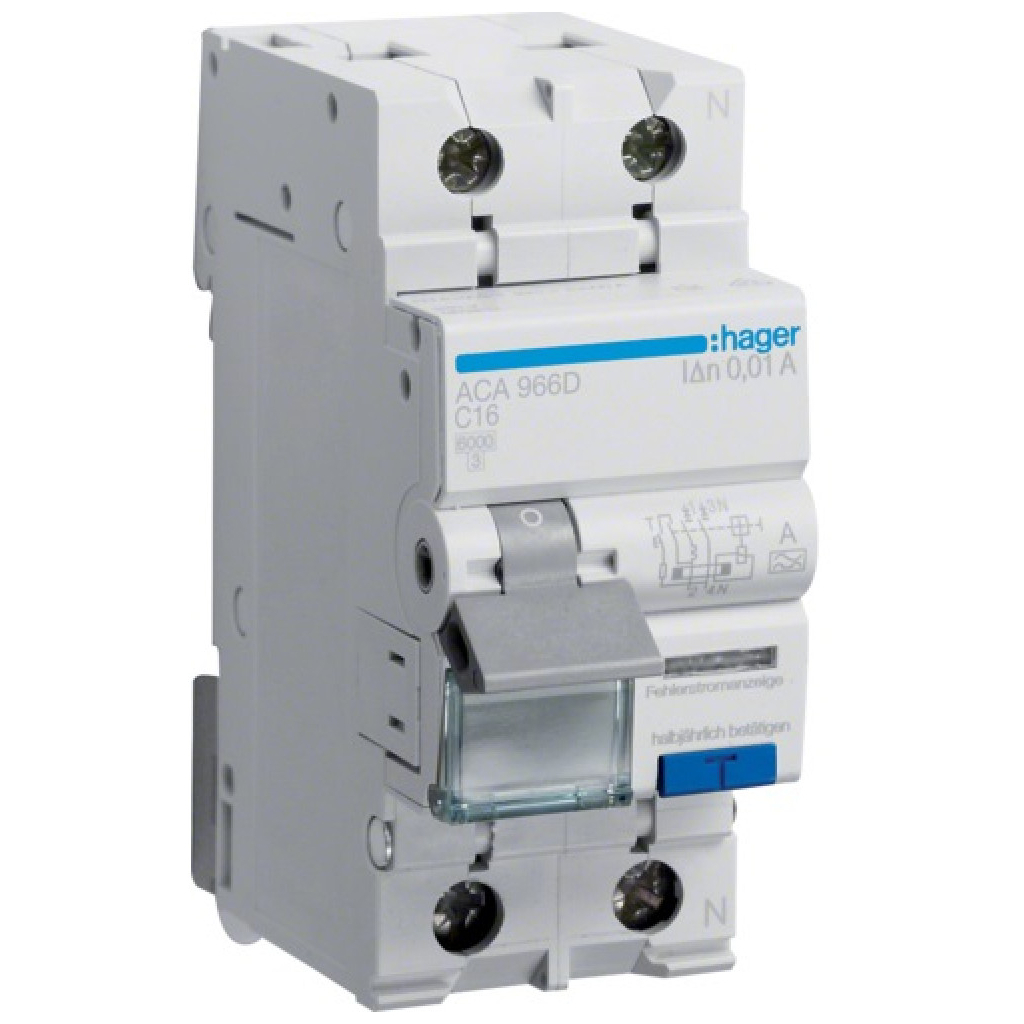 Диференціальний автоматичний вимикач Hager 1-п.+N 16A C 10mA (6kA) A (B) (ACA966D) - picture 1