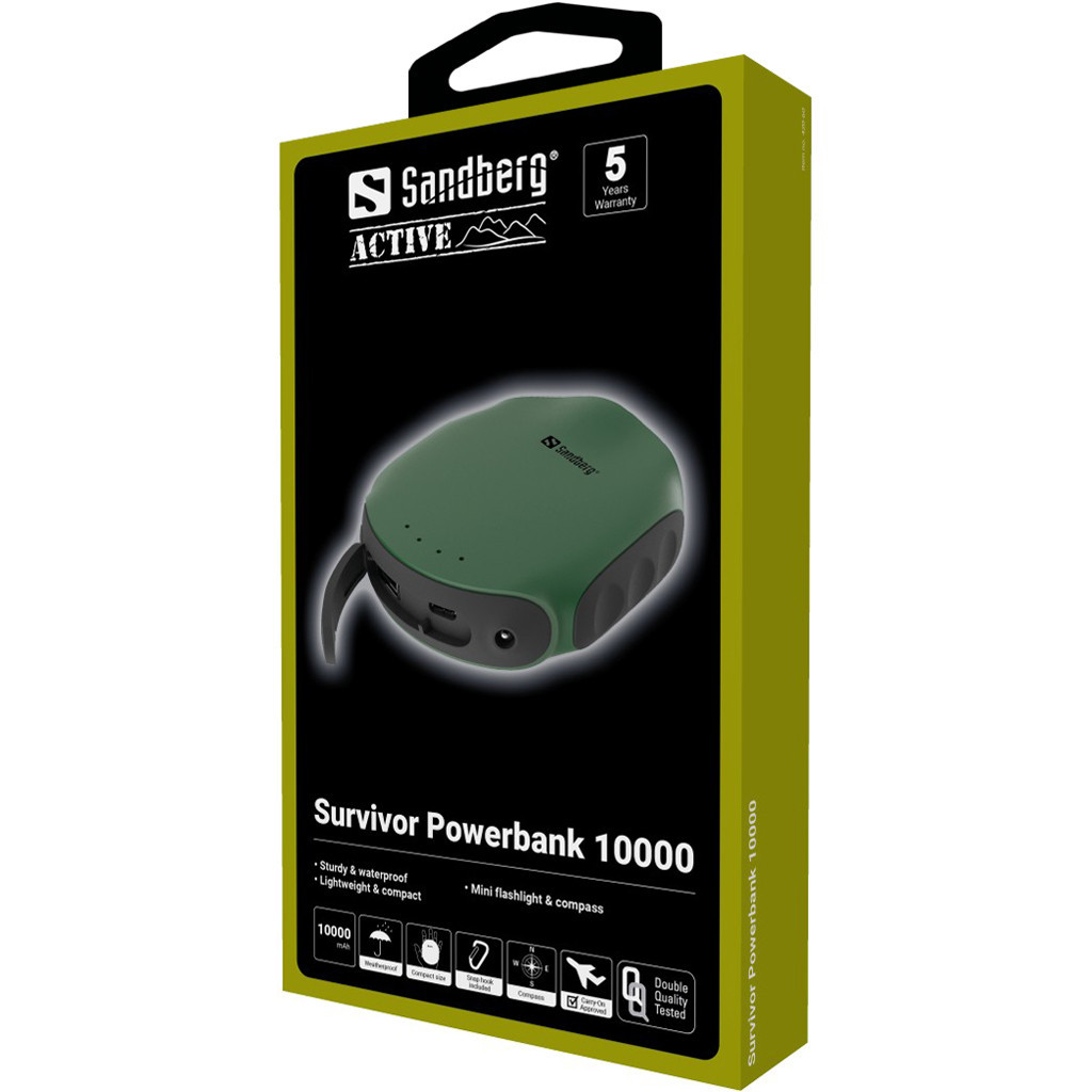 Батарея універсальна Sandberg 10000mAh, Survivor, USB*2, міні-компас, міні-ліхтарик (420-60) - зображення 2
