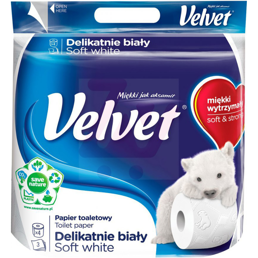 Туалетний папір Velvet Делікатний 3 шари 4 рулони 153 відриви (5901478999054) - зображення 1