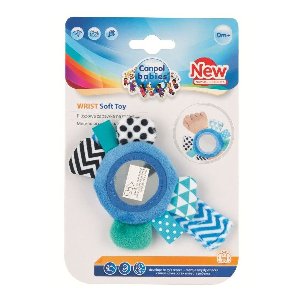 Брязкальце Canpol плюшева на руку з дзеркалом 0 Zig Zag синій (68/056_blu) - зображення 1