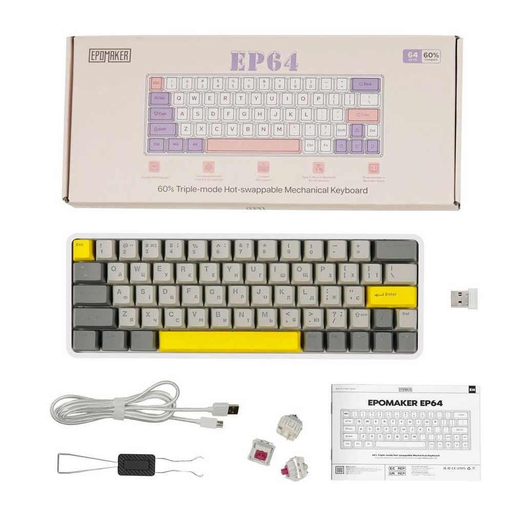 Клавіатура Epomaker EP64 60 Mulan Switch Hot-Swap RGB Wireless/Bluetooth/USB UA White (EP64-W-M) - зображення 12