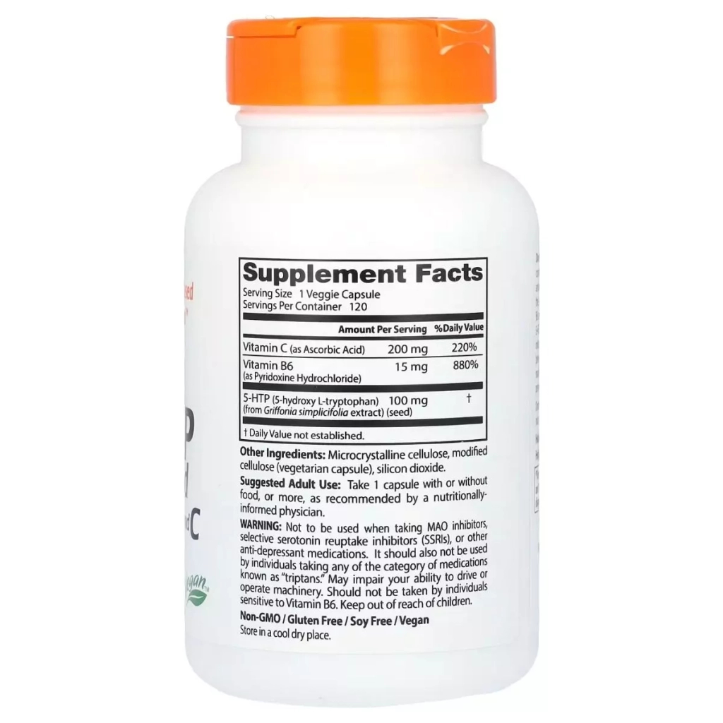 Амінокислота Doctor's Best 5-HTP (Гідрокситриптофан) з вітамінами B6 і C, 5-HTP with Vitamins B6&C, (DRB-00120) - зображення 2