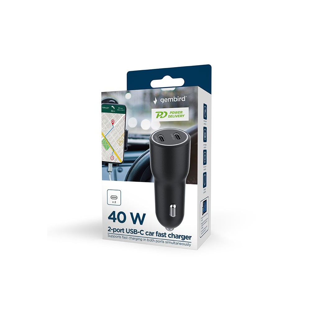 Зарядний пристрій Gembird 2xUSB-C (PD 20W) black (TA-UC-C2PD40-CAR-01) - зображення 7