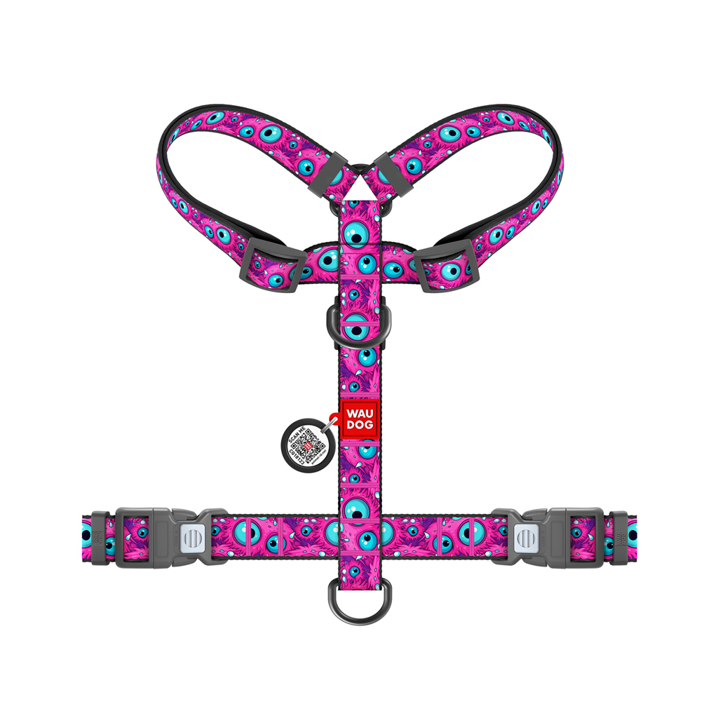 Шлея для собак WAUDOG Nylon анатомічна H-подібна з QR-паспортом "Око монстра" пластиковий фастекс, L (345-4049) - зображення 2
