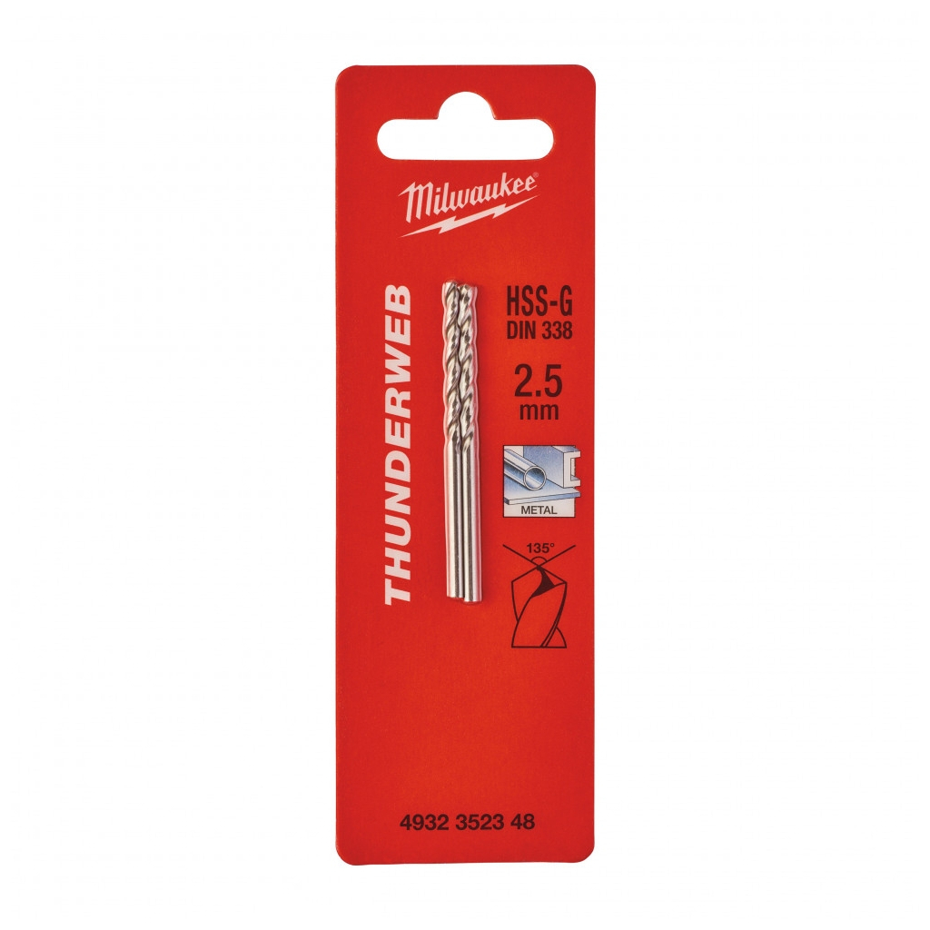 Свердло Milwaukee по металу THUNDERWEB HSS-G DIN338, 2,5 x 57 мм, (2шт) (4932352348) - зображення 3