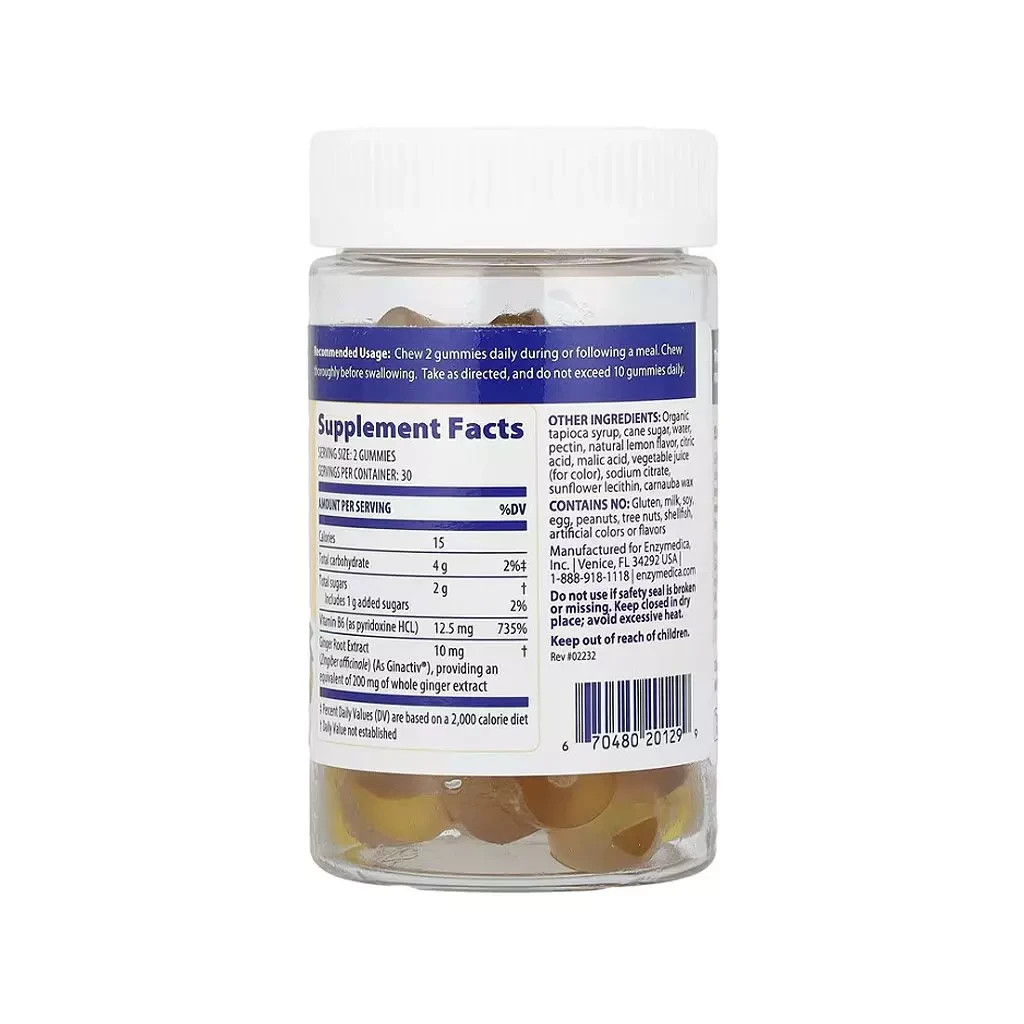Вітамінно-мінеральний комплекс Enzymedica Імбир з вітаміном В6, смак лимона та імбиру, 60 жувач (ENZ-20129) - зображення 2