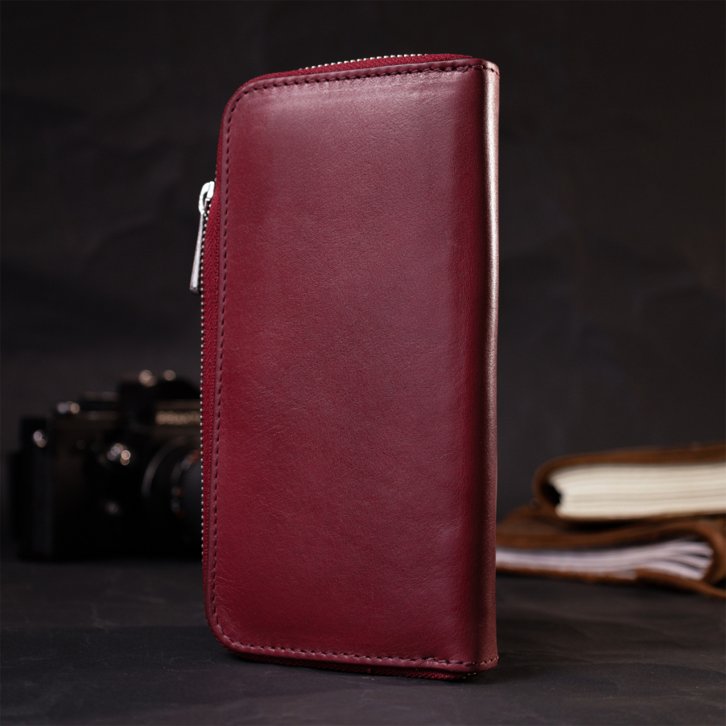 Гаманець Grande Pelle З натуральної шкіри Бордовий (16796) - зображення 9