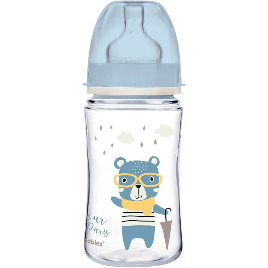 Пляшечка для годування Canpol babies Bonjour Paris з широким отвором 240 мл Синя (35/232_blu) - зображення 1