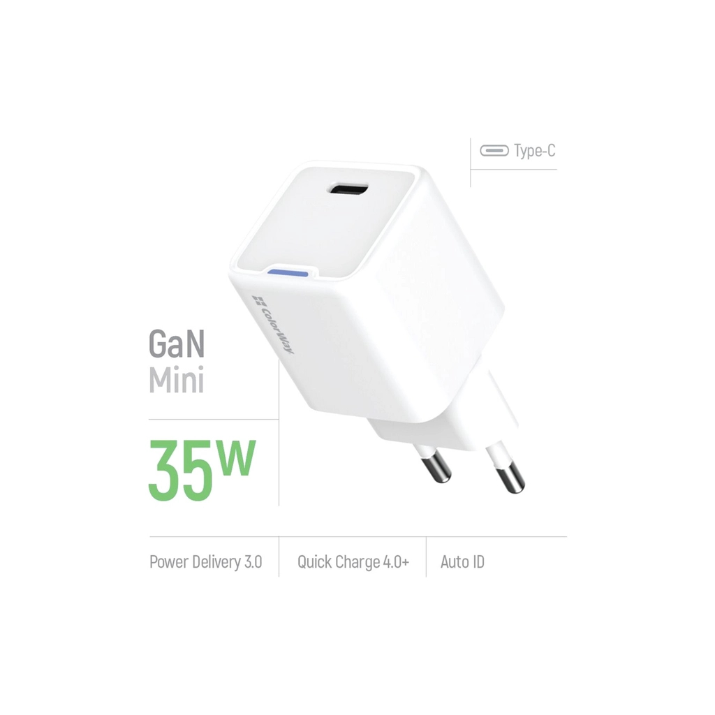 Зарядний пристрій ColorWay GaN Mini 35W PD Port PPS USB-C white (CW-CHS056PD-WT) - изображение 7