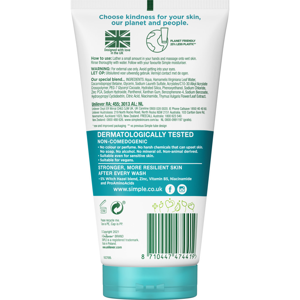 Гель для вмивання Simple Daily Skin Detox Purifying Facial Wash 150 мл (8710447474419) - зображення 2