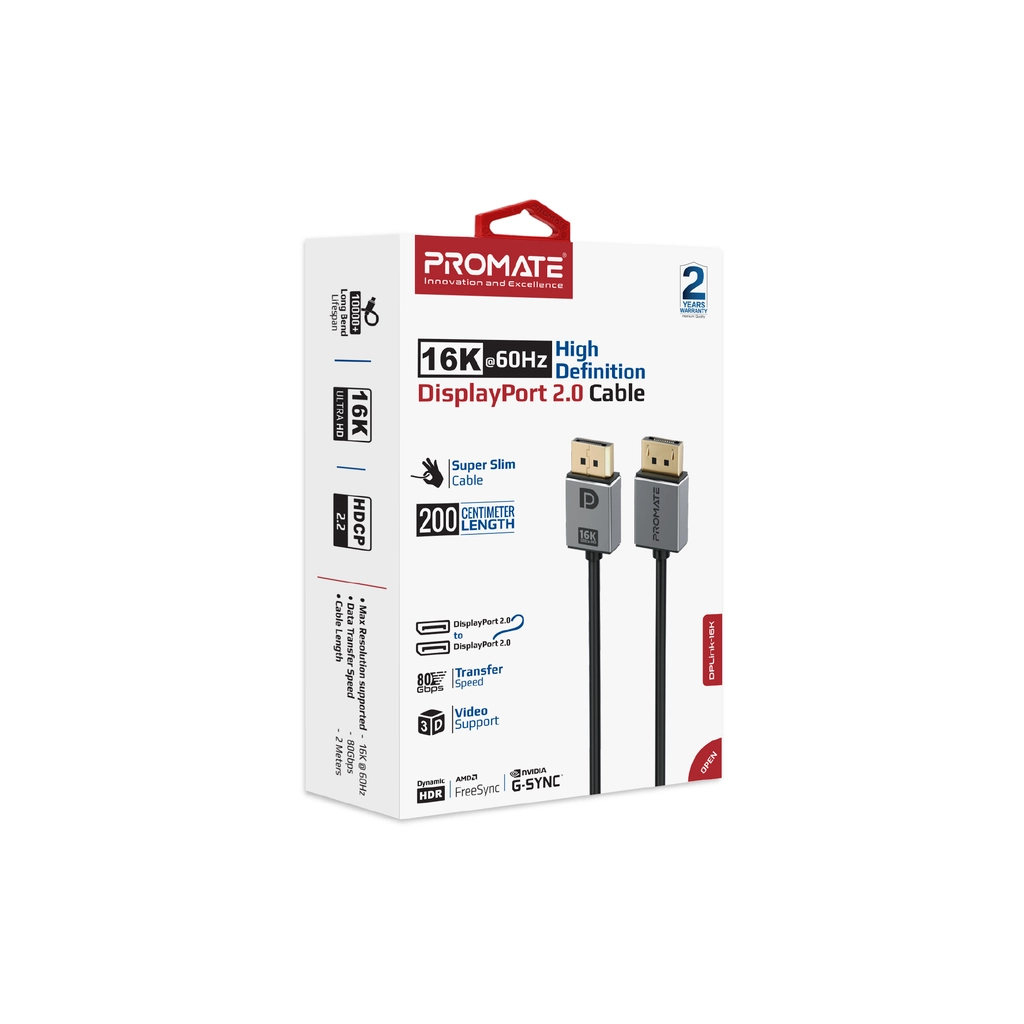 Кабель мультимедійний DisplayPort to DisplayPort v.2.0 dplink-16k.black Promate (dplink-16k.black) - изображение 2