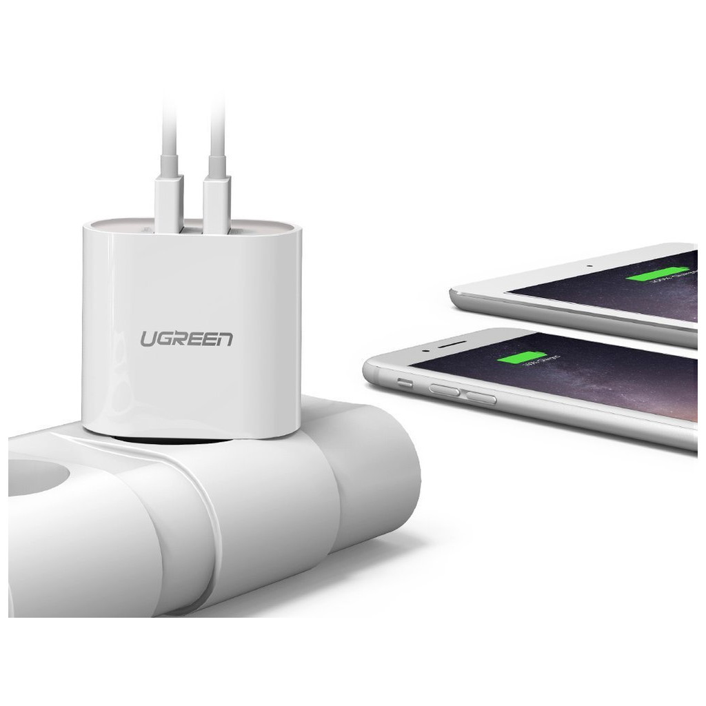 Зарядний пристрій Ugreen CD104 2xUSB 3.4A Charger (White) (20384) - зображення 5