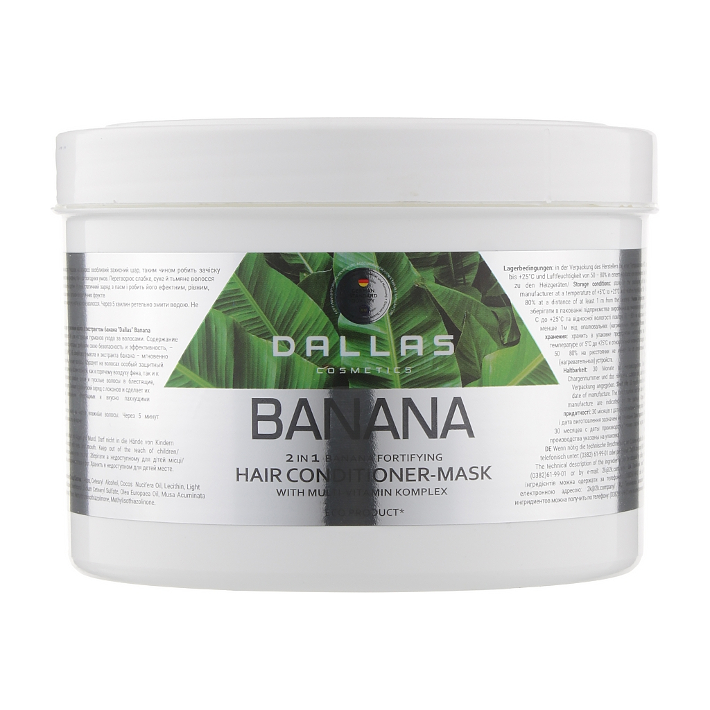 Маска для волосся Dalas Banana 2 в 1 для зміцнення волосся з екстрактом банана 500 мл (4260637723475) - зображення 1
