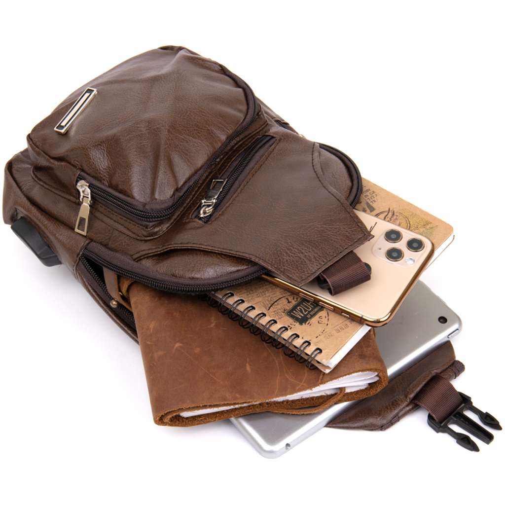 Сумка Vintage Крос боді з емблемою зі шкірозамінника Коричнева (20569) - зображення 5