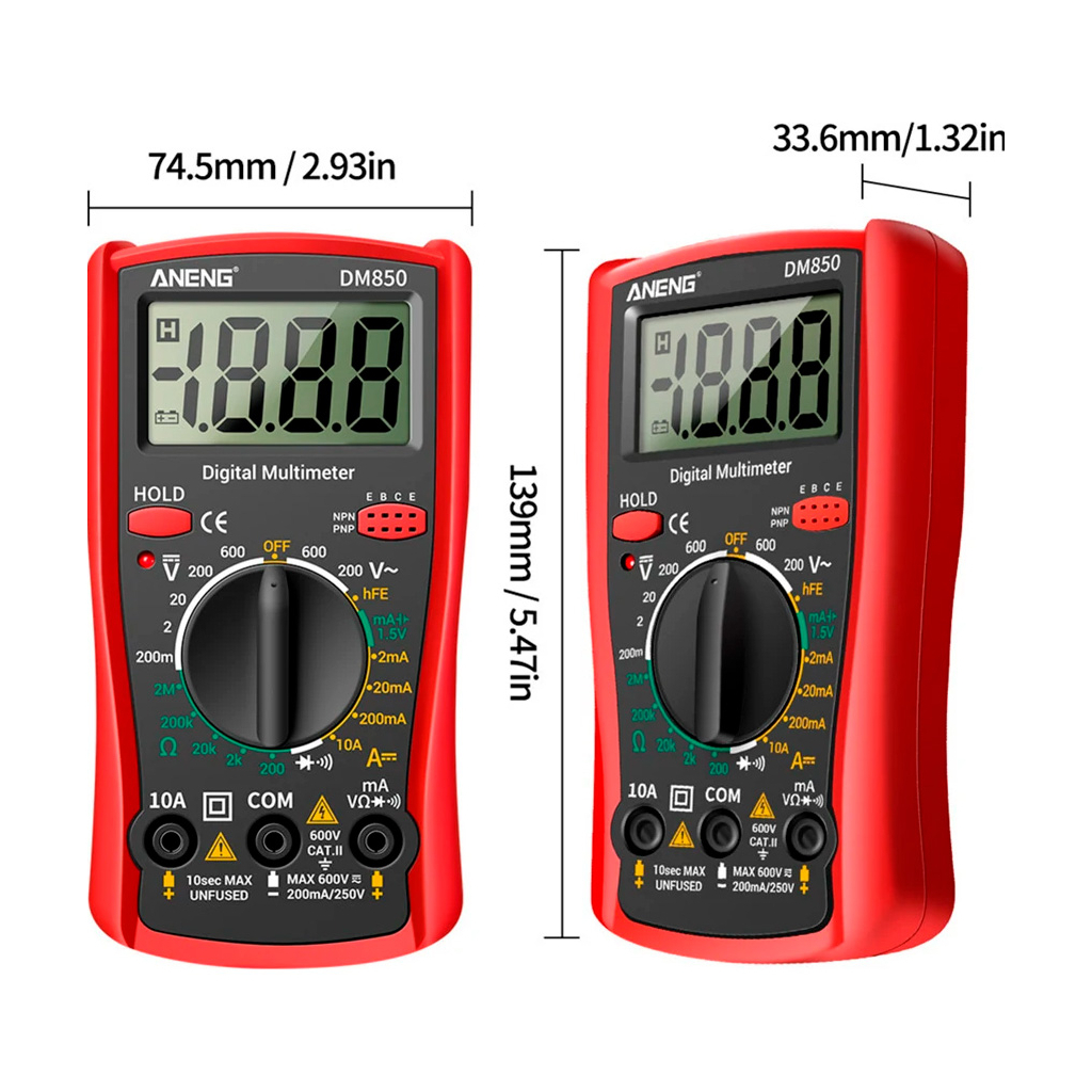 Цифровий мультиметр ANENG DM850, V, A, R, функція hFE (AN-DM850) - зображення 4